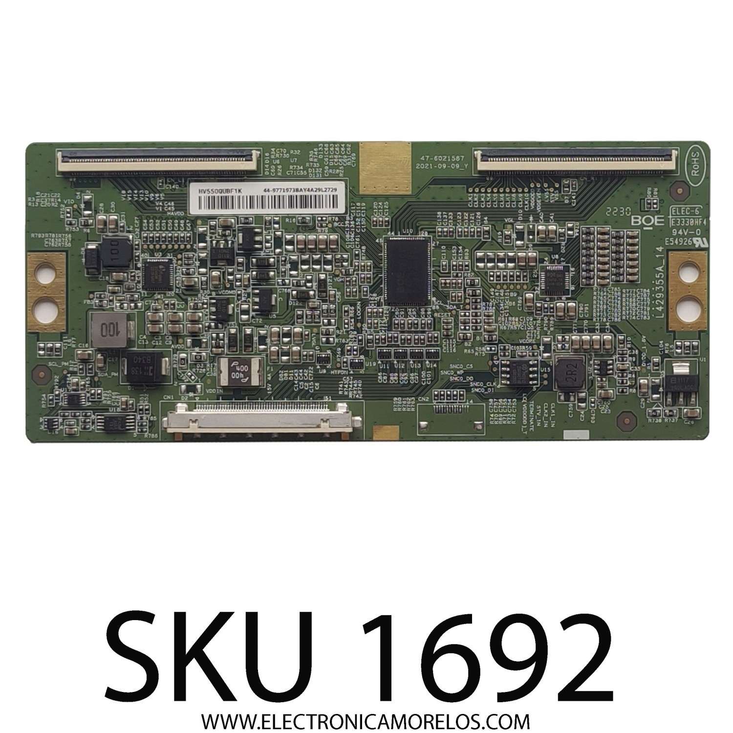 T-CON PARA TV SONY / NUMERO DE PARTE 44-9771973B / 47-6021587 / HV550QUBF1K / PANEL YSCM055CCO11 / DISPLAY HV550QUB-F1K / MODELO KD-55X80CK / KD55X80CK	